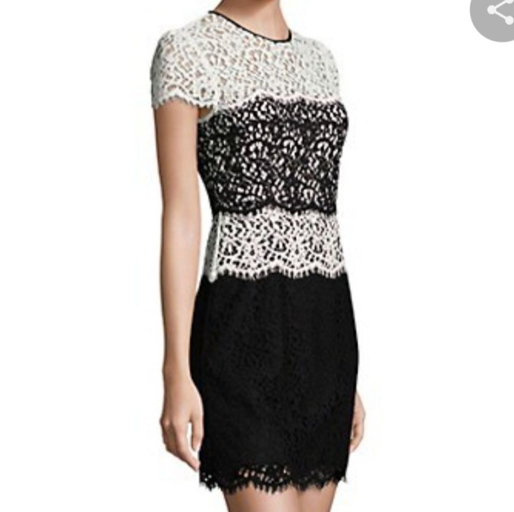 Milly Gabrielle Tiered Color Blocked Lace Shift Mini Dress Women's Size 10
